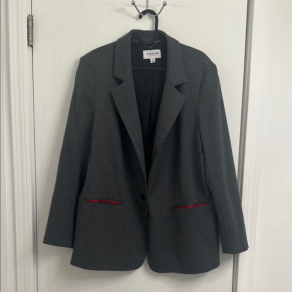 Black and Gray Blazer with Red Accents Size 14 Excellent Condition